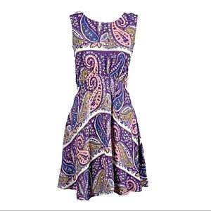 💜 Free People Purple Paisley Print Above Knee Flare Dress